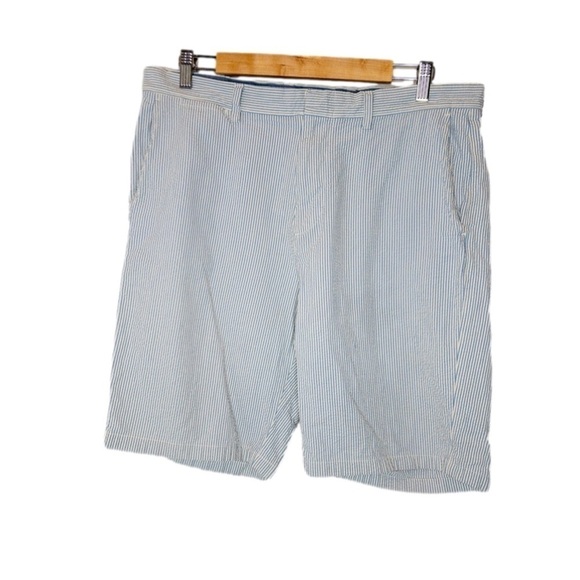 J Crew Club Mens Blue White Stripe Seersucker Shorts Size 34 Nautical Preppy - Picture 1 of 14